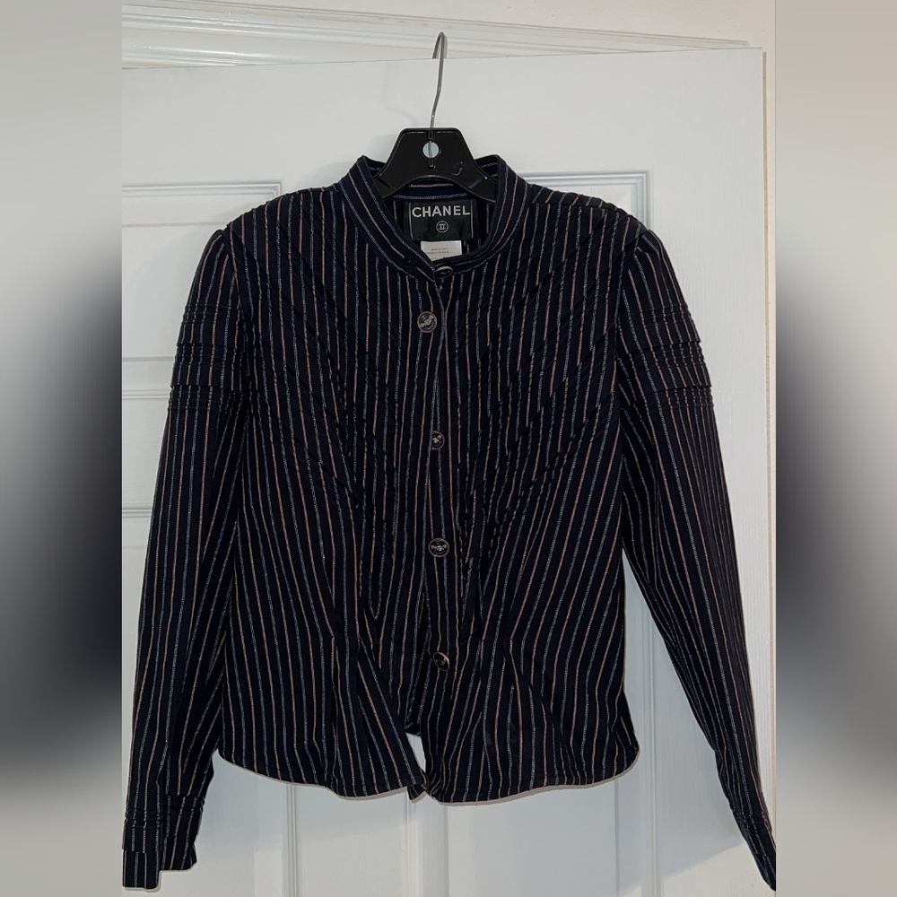 Chanel Navy and White Striped Blazer